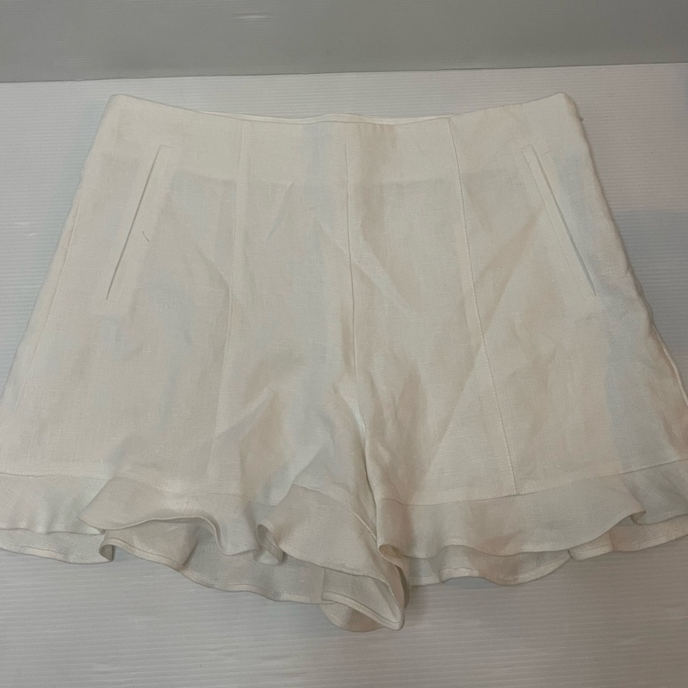 1.STATE Ruffle-Hem Welt-Pocket Shorts White Linen Size 10